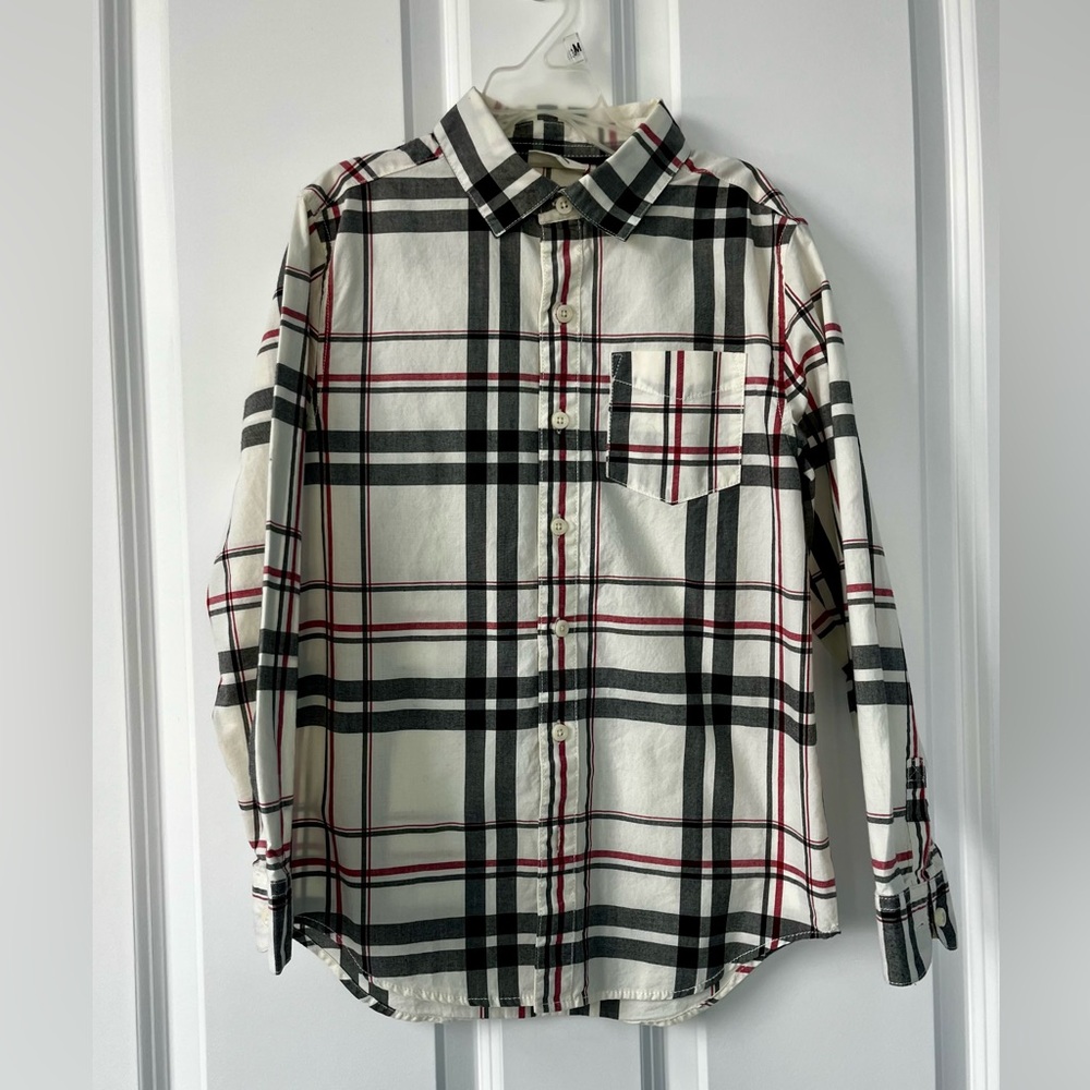 Crazy 8 White, Red & Black Plaid Shirt size M
